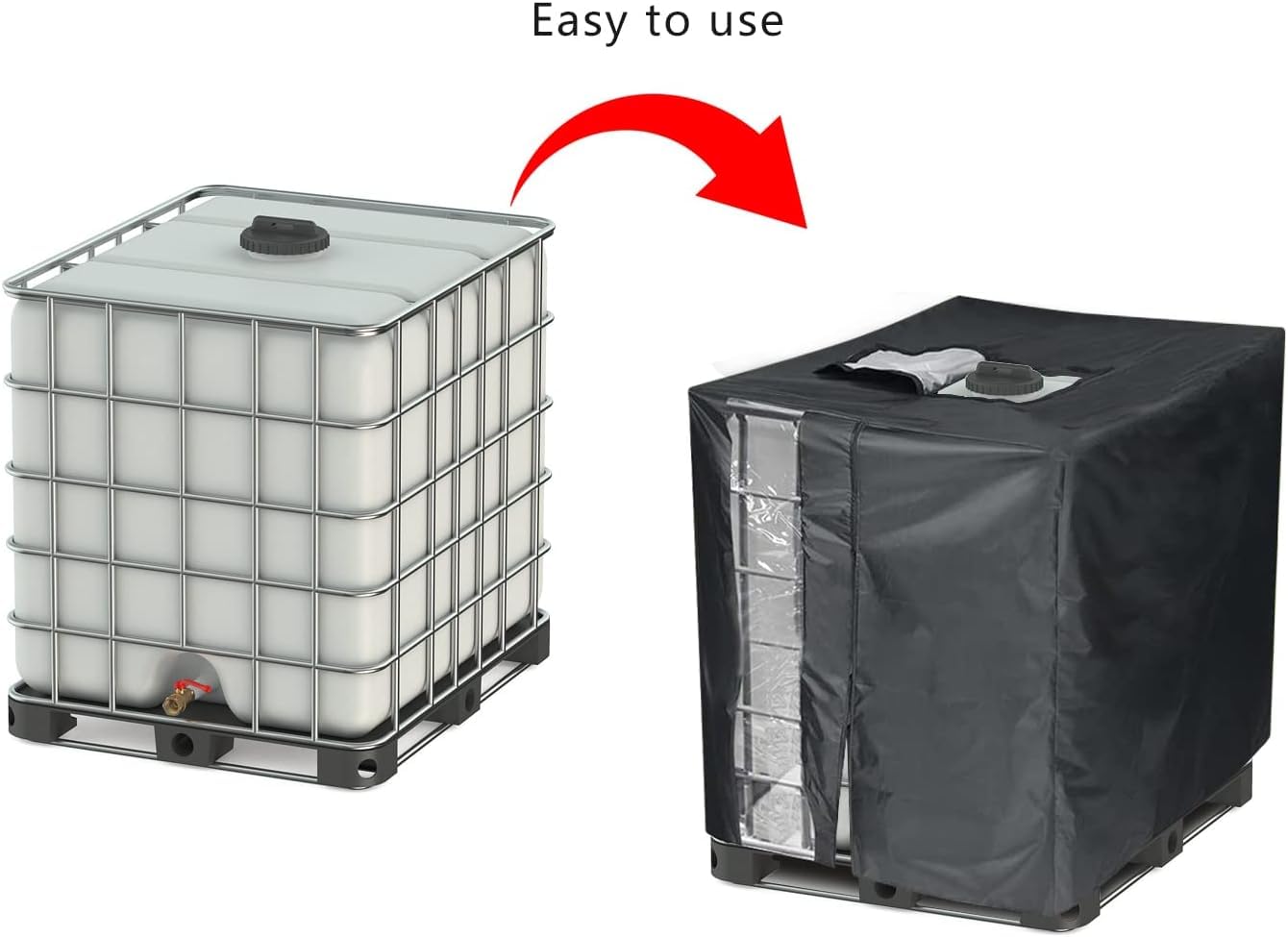 IBC Bâche Réservoir d'eau, IBC Bache Cuve 420D Avec zip et cordon de serrage, 1000L Bâche Couverture Réservoir |Anti-poussière Anti-UV Anti-Pluie 120 x 100 x 116 cm Noir