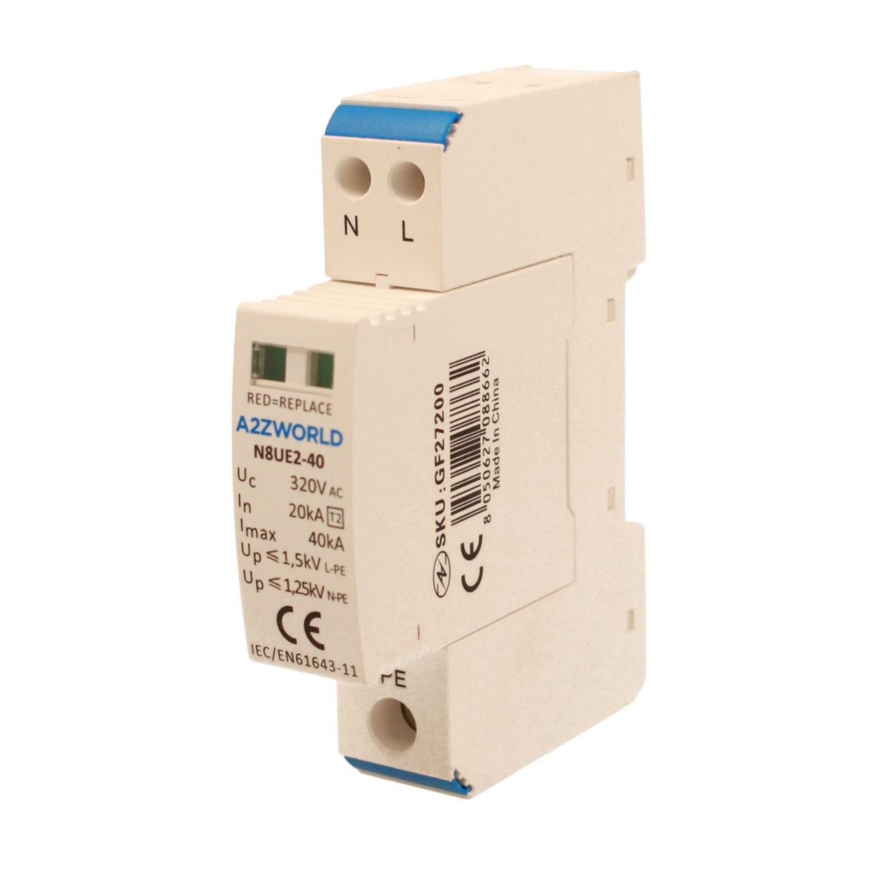 Scaricatore Di Sovratensione 220V, Tipo T2 1P+N 2 Poli, Occupa 1 Modulo DIN, Protegge Impianti Da Fulmini e Picchi Di Tensione