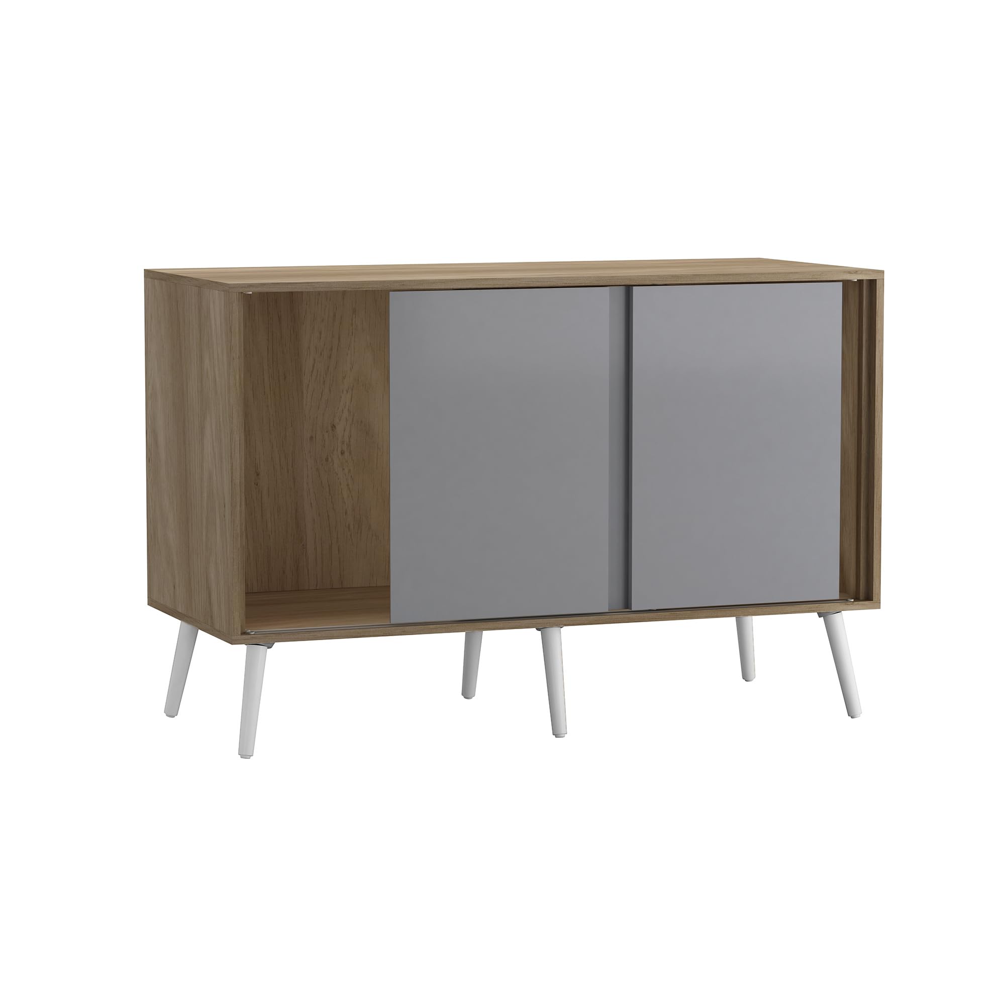 URBNLIVING 3-Door Sliding Sideboard Cabinet with Wooden Legs, Modern Cupboard, Credenza for Living Room, Dining Room or Office, Storage Organizer with Stylish Sliding Doors, Mix & Match Colour Combos