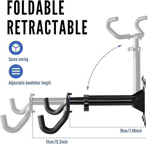 Miniatura 3 de Soporte de pared para bicicleta, estante horizontal ajustable para almacenamiento de bicicletas para garaje y hogar, soporte de gancho de metal para