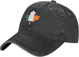 IESUTA-Irish-Flag-Canada-Maple-Leaf-Trucker-Hat, Vintage Washed Cotton Baseball Cap Black Dad Hat for Men Women, Black, One Size