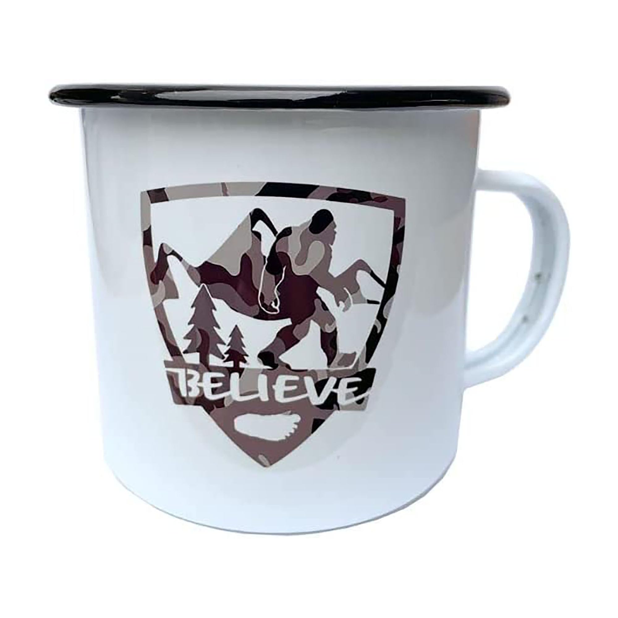 SQUATCH METALWORKSSQUATCH METALWORKS BIGFOOT Camo Vintage Campfire Mug, Classic Enamel over Steel, Outdoor Camping Coffee Cup, Great Gift Mug for Mountain, Hiking and Camping Lovers (16oz)