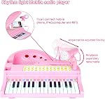 Jouet de clavier pour piano enfant, Jouet d'instrument de musique électronique pour tout-petit avec microphone, sons multiples, lecture d'enregistrement, lumières & Tabouret, Cadeau d'anniversaire 3 4 5 6 7 Années Vieilles filles