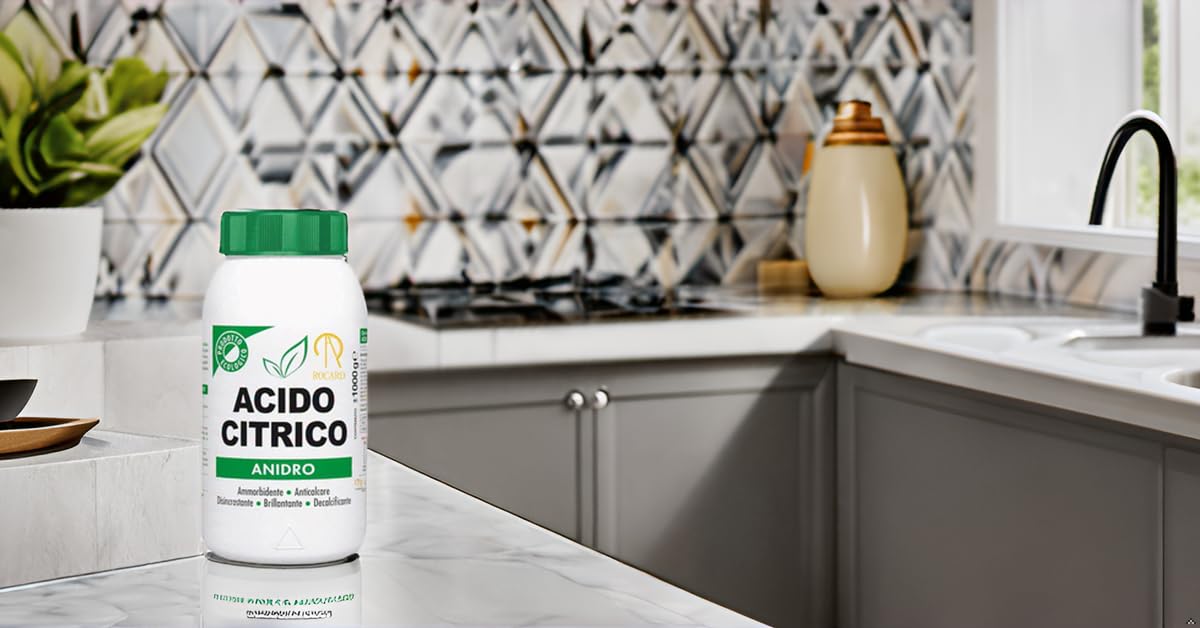 Rocard® Acido Citrico Anidro 1 Kg – Prodotto Naturale Multifunzione 100% Puro | Anticalcare, Disincrostante, Decalcificante, Brillantante per Casa, Cucina e Lavatrice