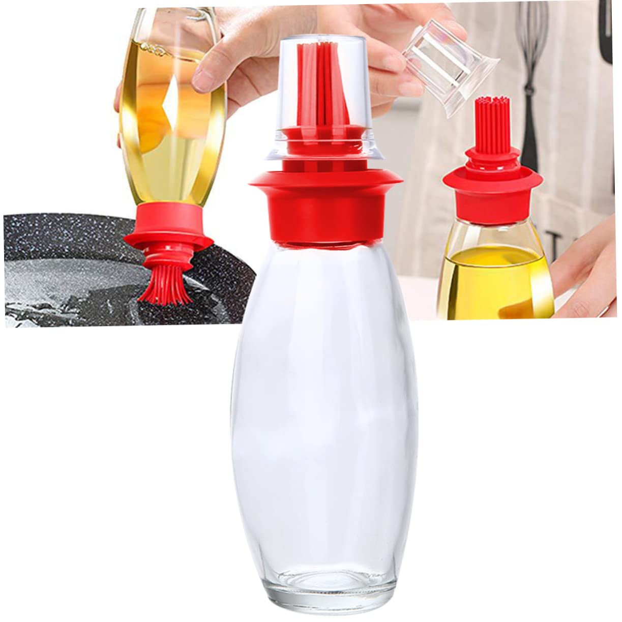 BRIGHTFUFU 1pc Silicone Oil Brush with Dispenser Bottle Non Slip Bbq Brush for Barbecue and Baking Food Grade Silicone Kitchen Tool with Transparent Cap Easy to Clean and Store Red