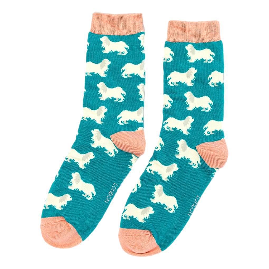 Spaniels on Teal Ladies Novelty Ankle Socks Adult One Size