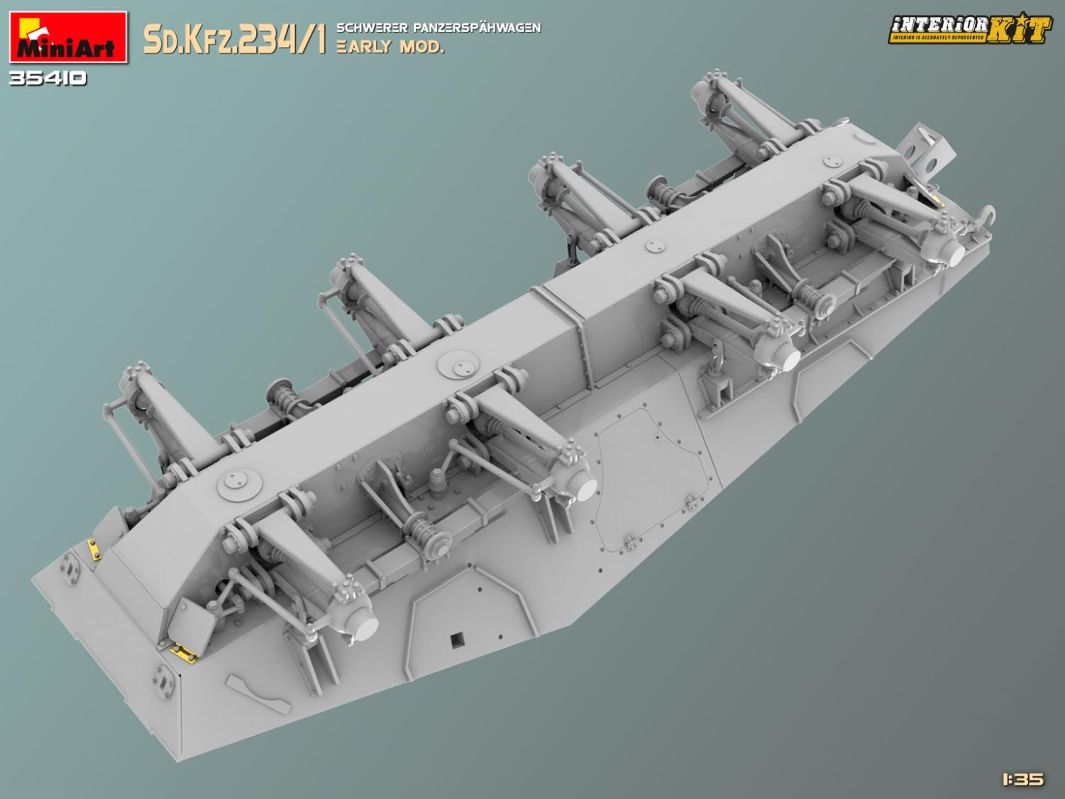 Mini Art 35410 1:35 Sd. Kfz 234/4 Pancerspähwag z Int. - wierna replika, modelarstwo, plastikowy zestaw do montażu, majsterkowanie, hobby, klejenie, zestaw modelarski, montaż, nielakierowany
