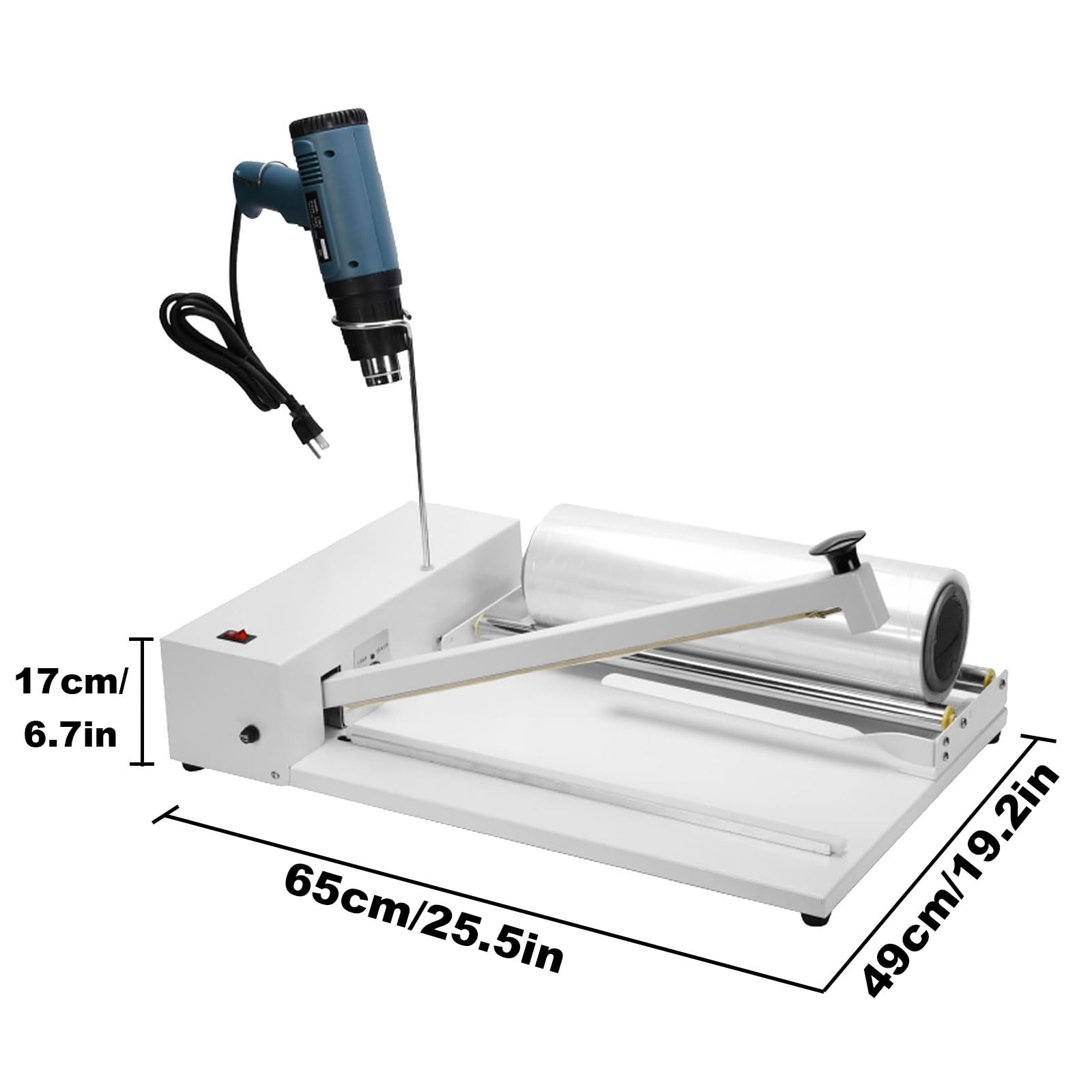 Machine d'emballage rétractable avec pistolet thermique, scellant 530 W, pistolet thermique 2000 W, 9 niveaux de température, protection contre la surchauffe, convient pour les films PVC et POF, sacs