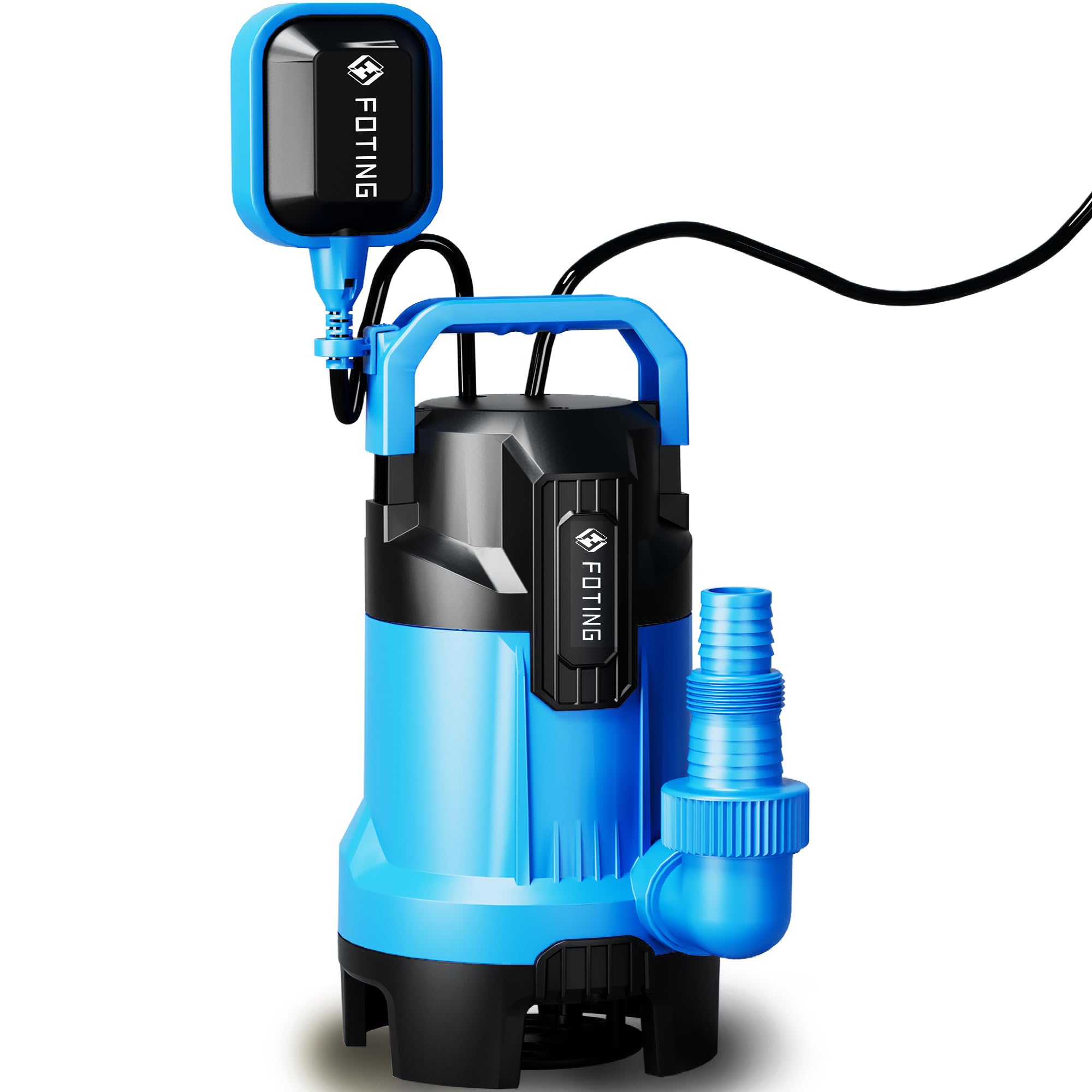 FOTING Automatic Sump Pump, 3/4HP 4300GPH Sweage Pump for Basement & Pool Draining, Submersible Water Pump with Float Switch, Sealed Thermoplastic for Puddle Pool Tub Pond