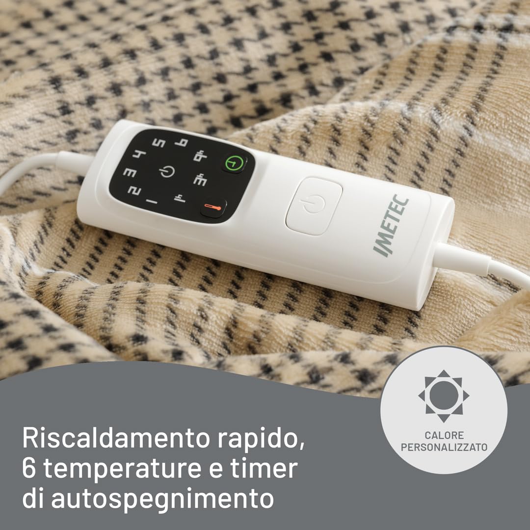 Imetec CaldoPlaid Elegance, Plaid Riscaldabile, Morbida Coperta Elettrica, 180x140 cm, Tessuto Double Face, Risparmio Energetico, Tecnologia Adapto, Rapido Riscaldamento, 6 Temperature, Lavabile
