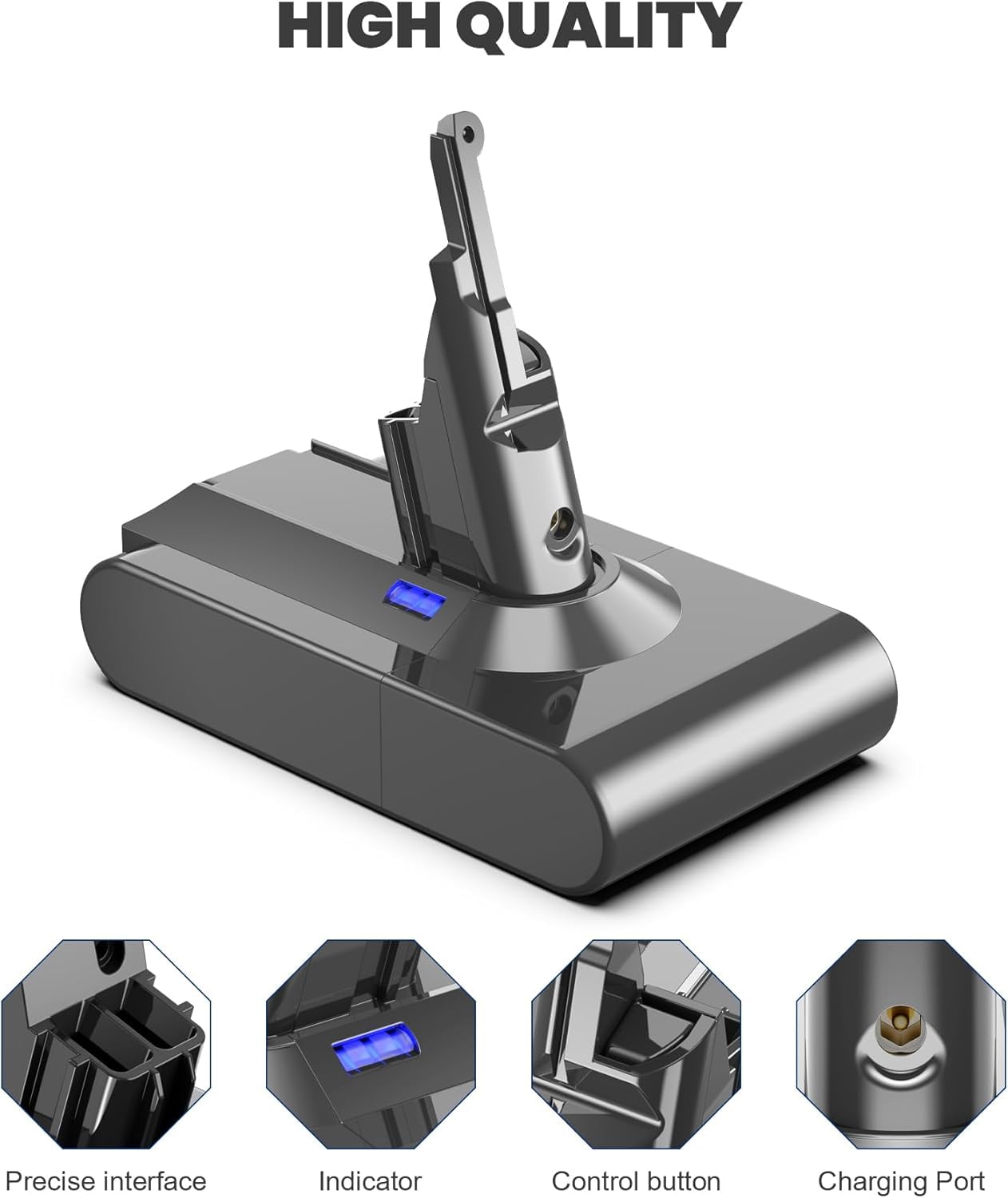 Akku für Dyson V8, Powtree Ersatzakku für Dyson SV10 Kompatibel mit V8 Absolute Animal Fluffy Motörhead Exclusive Total Clean 215681 Staubsauger (2 Filter + 1 Schraubendreher + 3 Schrauben + 1 Bürste)