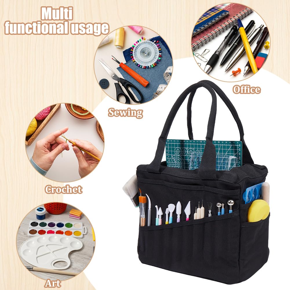 INFUNLY Kit di attrezzi per ceramica 30,5 x 17,7 x 20,3 cm, tela nera, per strumenti per scolpire l'argilla, con 22 tasche, due divisori interni, lavabile, regalo artistico per adulti Love Art
