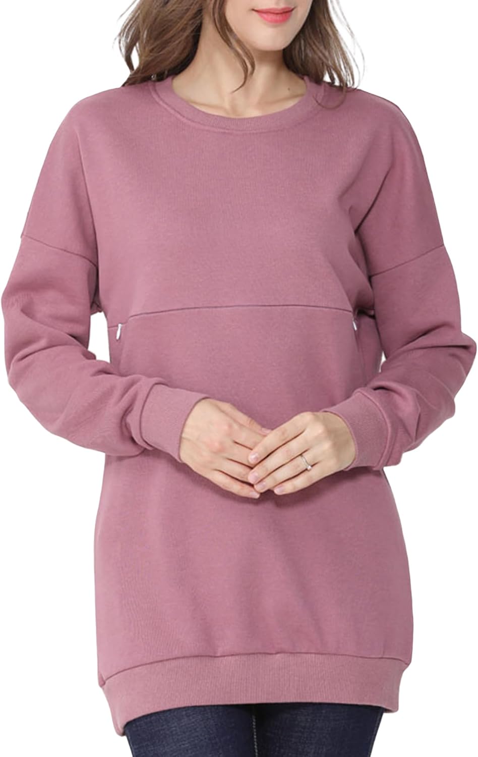 SEAUR Maternity Nursing Sweatshirt for Women Long Sleeve Breastfeeding Top Shirt Solid Zipper Tees