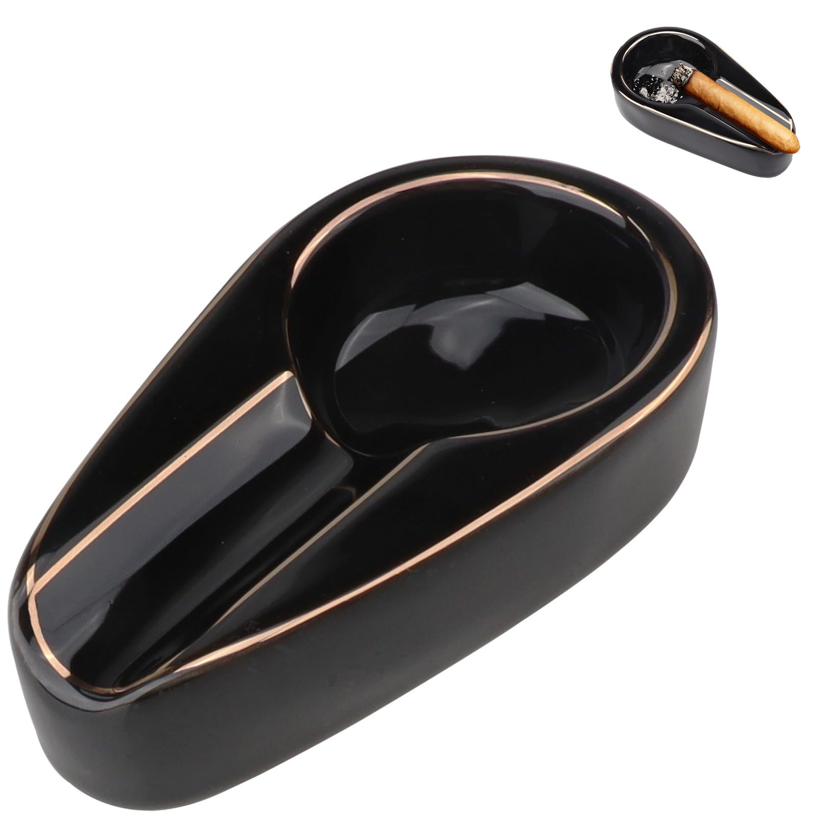 Vhxmaizxn Single Cigar Ashtray Portable Ceramic Luxury Holder Ash Tray Indoor Outdoor Patio Travel Cigars Ashtrays For Men Cigarette Accessories - Black