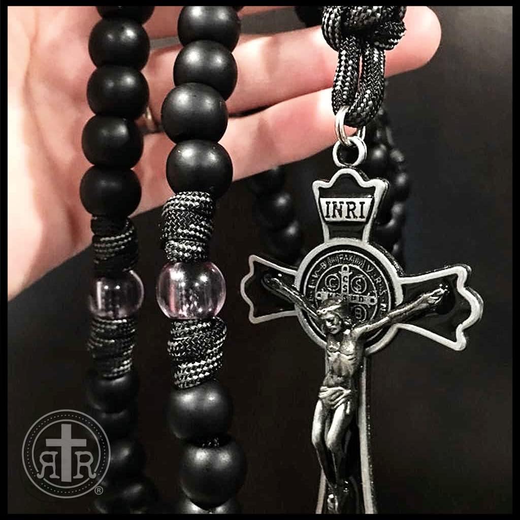 Rugged Rosaries® BLACK MONK ROSARY with Black Enamel Gunmetal Crucifix - Catholic Gifts