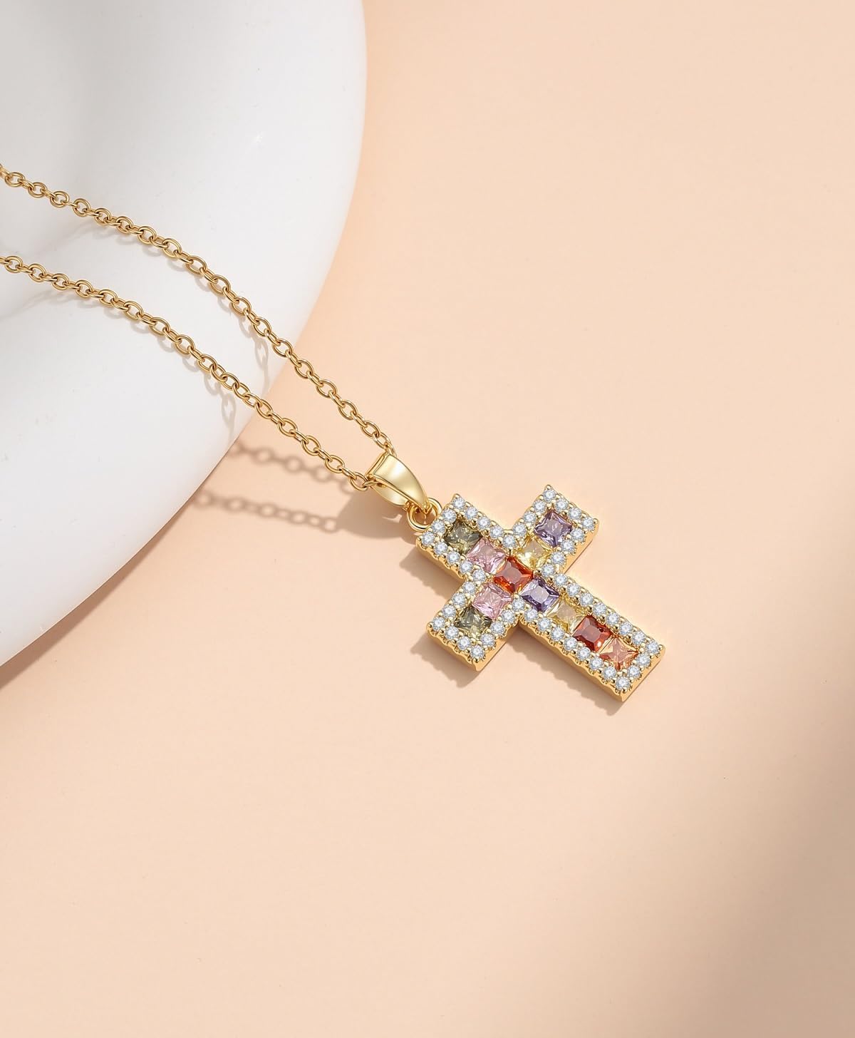 Diamond Cross Pendant Gold Necklace for Women in 14K Plated - Dainty God Lords Prayer Religious Cross Jewelry Gifts for Women - Image 2