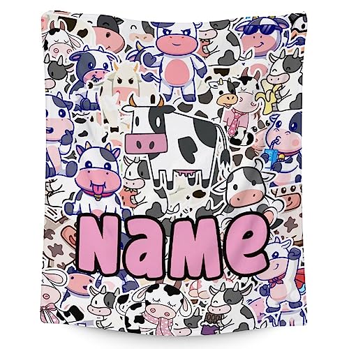 Mercuryelf Custom Cow Throw Blanket - Soft, Fuzzy & Warm - 40x50 Inches Flannel Blankets for Travel, Office - Cute Throws Gift for Girls, Boys