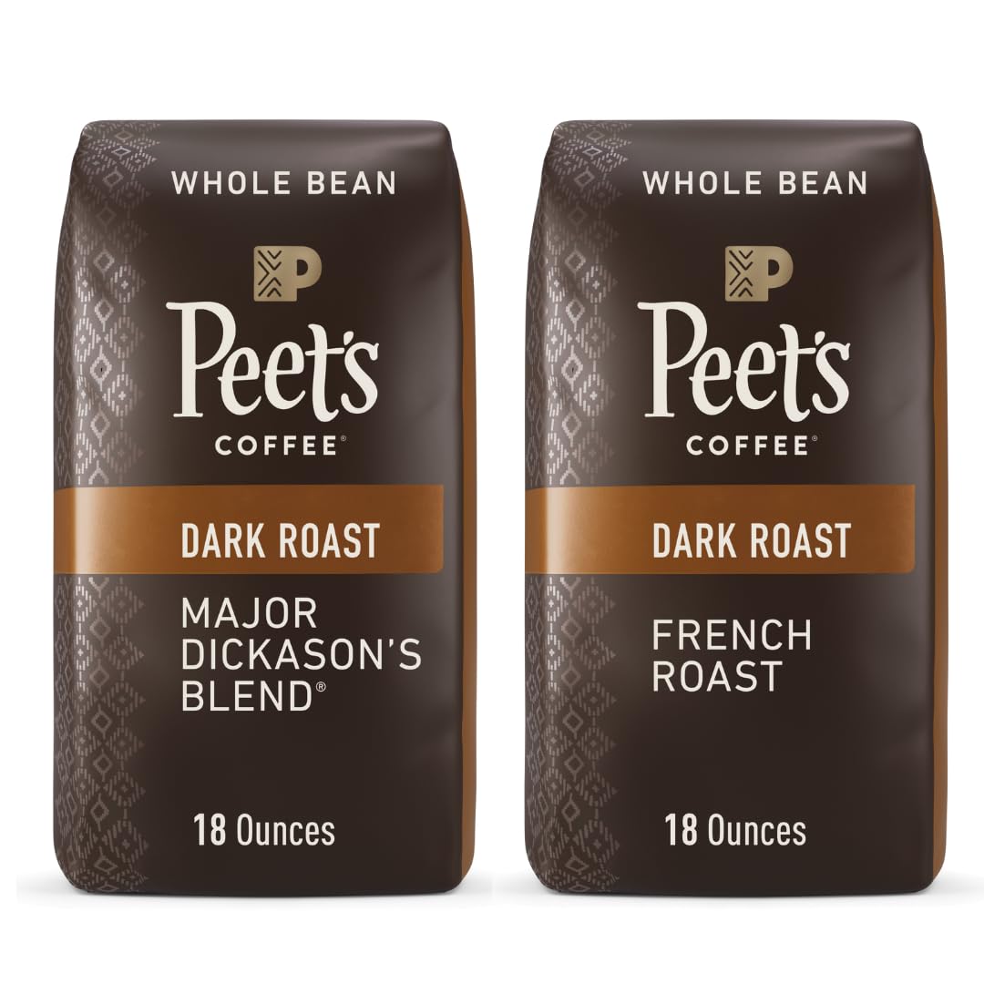 Peet's Coffee, Dark Roast Whole Bean Coffee Bundle - Major Dickason's Blend and French Roast 36 Ounces (2 Bags of 18 Ounces)