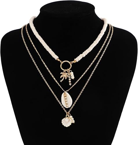 Miniatura 7 de Collar de concha marina de Your Always Charm para mujer, collar de concha ajustable con capas de encanto de concha marina para mujer, atuendos de