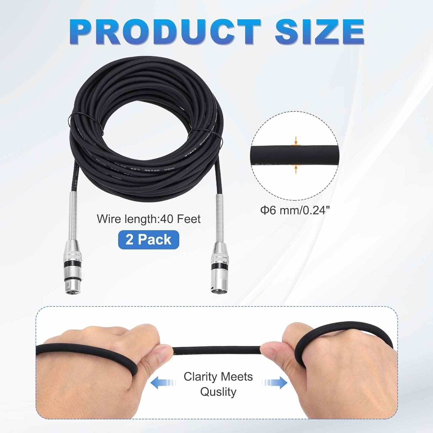 DMiotech 2 Pack XLR to XLR Cable, 3-Pin 22AWG OFC Male to Female Microphone Cable Mic Cord Wire Connector for Speaker Mixer, Studio, PA System, 40 Feet(Black)
