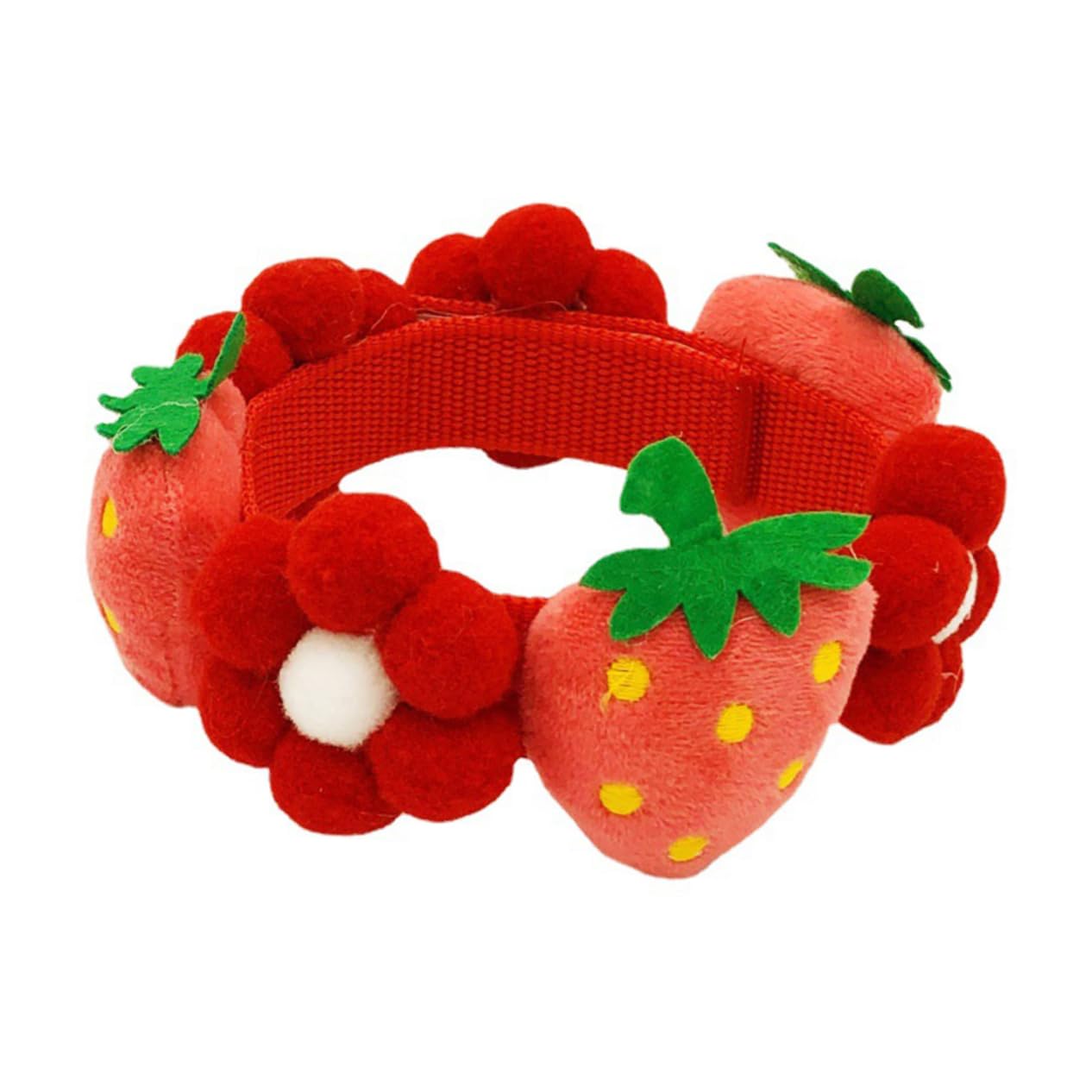 Collier pour chien à motif fraise et fleur en tissu réglable