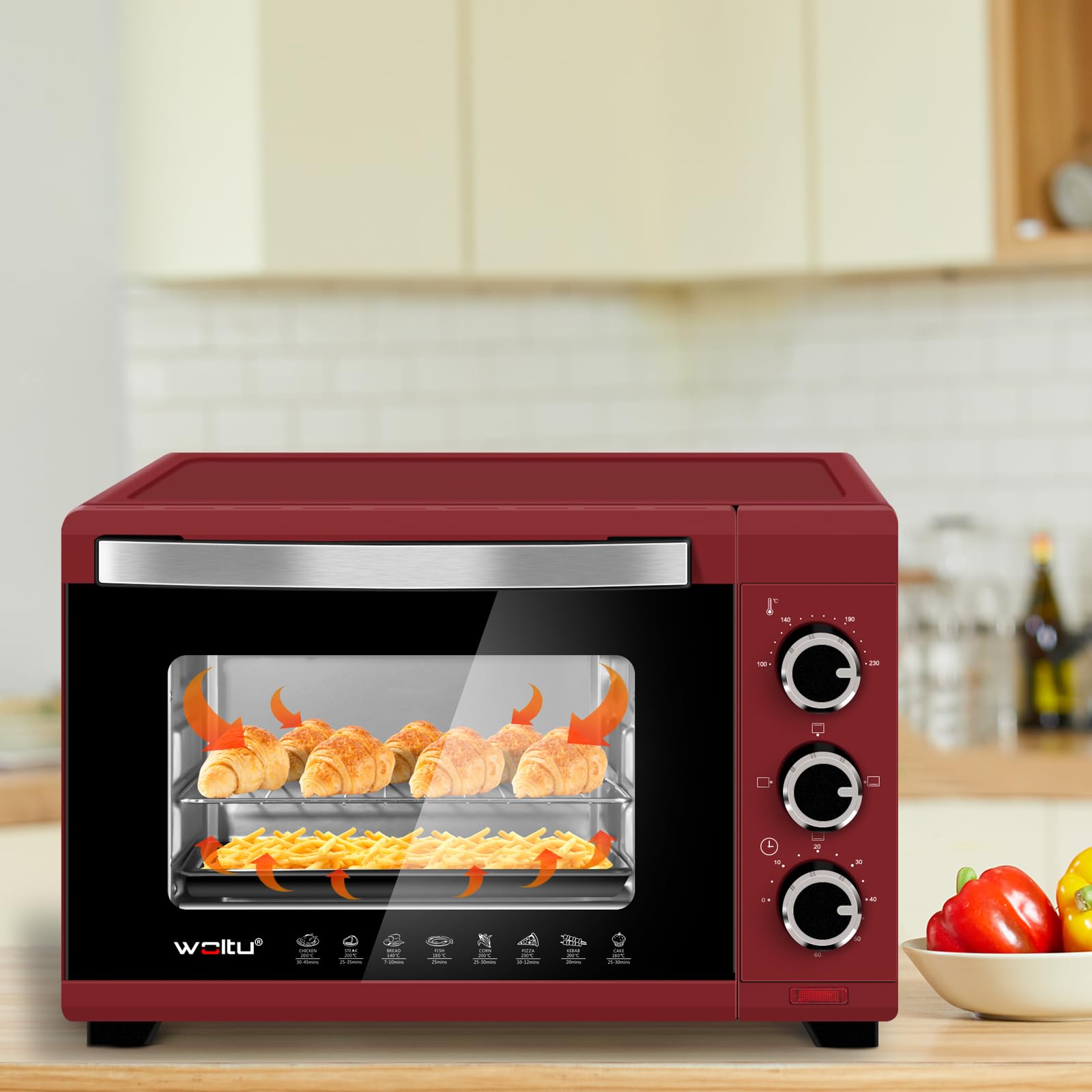 WOLTU Horno Pequeño Sobremesa 21 L 1280 W 100-230℃ Rojo