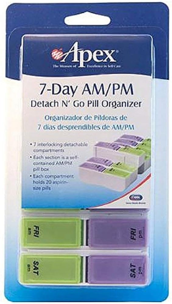 Apex 7-Day AM/PM Detach N' Go Pill Organizer 1 ea (Pack of 8)