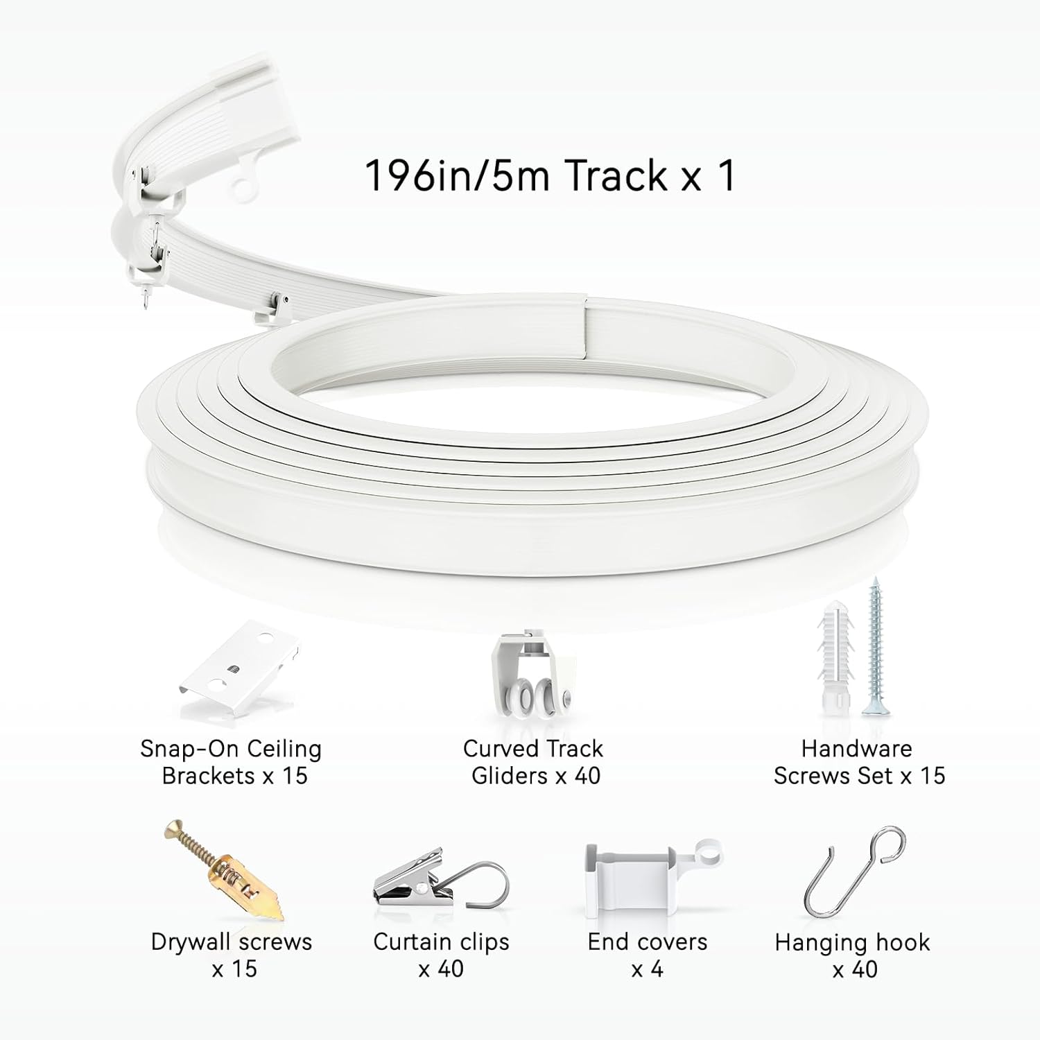 AJAZZ Ceiling Curtain Track Ceiling Mount, 16.4 FT (5m), White, Curved Curtain Rod Curtain Track Sliding Curtains Track, Flexible Curtains Tracks