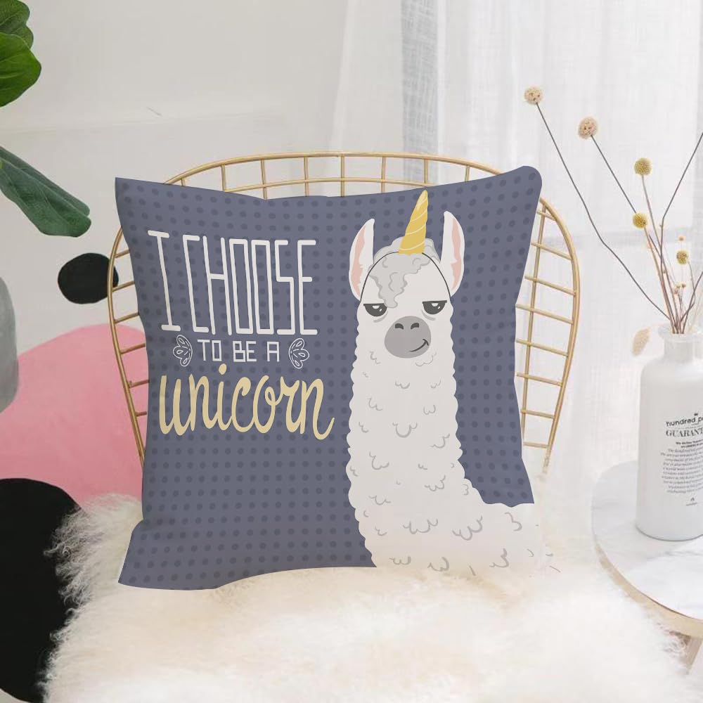 HYOSXW Cushion Cover,Throw Pillow Case Home Decorative for Living Room Bedroom Sofa Chair 16X16 Inch,Cartoon animal, llama with unicorn horns, next to the phrase I chose to be a un,Pillowcase 40X40cm