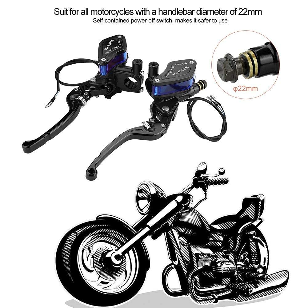22mm Universal Motorrad Hydraulische Bremspumpe, CNC Aluminium, Schwarz, Rollerverstellung, mit Abschaltschalter, für 22mm Lenker