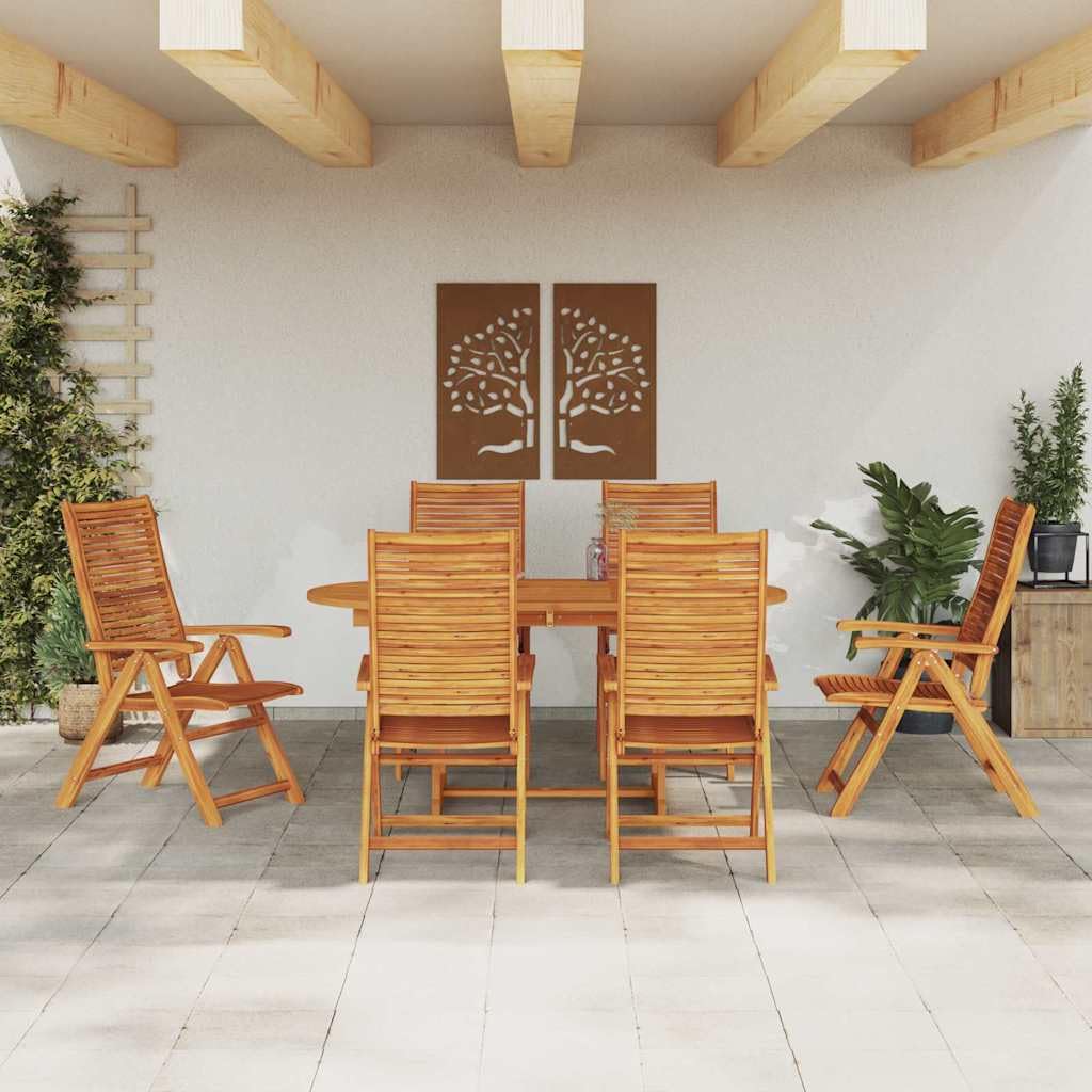 Juego de comedor rústico de madera de acacia maciza, 7 piezas, color marrón, con mesa plegable y sillas con reposabrazos y cojines extraíbles para mayor comodidad