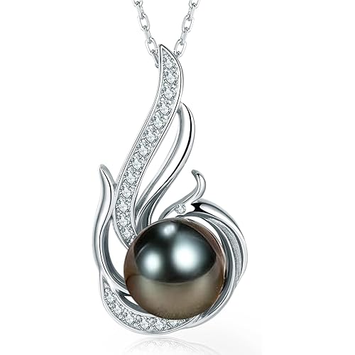 Tahitian Black Pearl Necklaces for Women 10-11mm - Pearl Necklace Phoenix Pendant | with 925 Sterling Silver 18" Chain - Christmas Mothers Day Valentine's Day Gifts For Women Wife Mom Grandma Girlfriend Daughter Her Best Friend Birthday Anniversary Fine Jewelry
