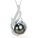 Tahitian Black Pearl Necklaces for Women 10-11mm - Pearl Necklace Phoenix Pendant &vert; with 925 Sterling Silver 18" Chain - Christmas Mothers Day Valentine&apos;s Day Gifts For Women Wife Mom Grandma Girlfriend Daughter Her Best Friend Birthday Anniversary Fine Jewelry