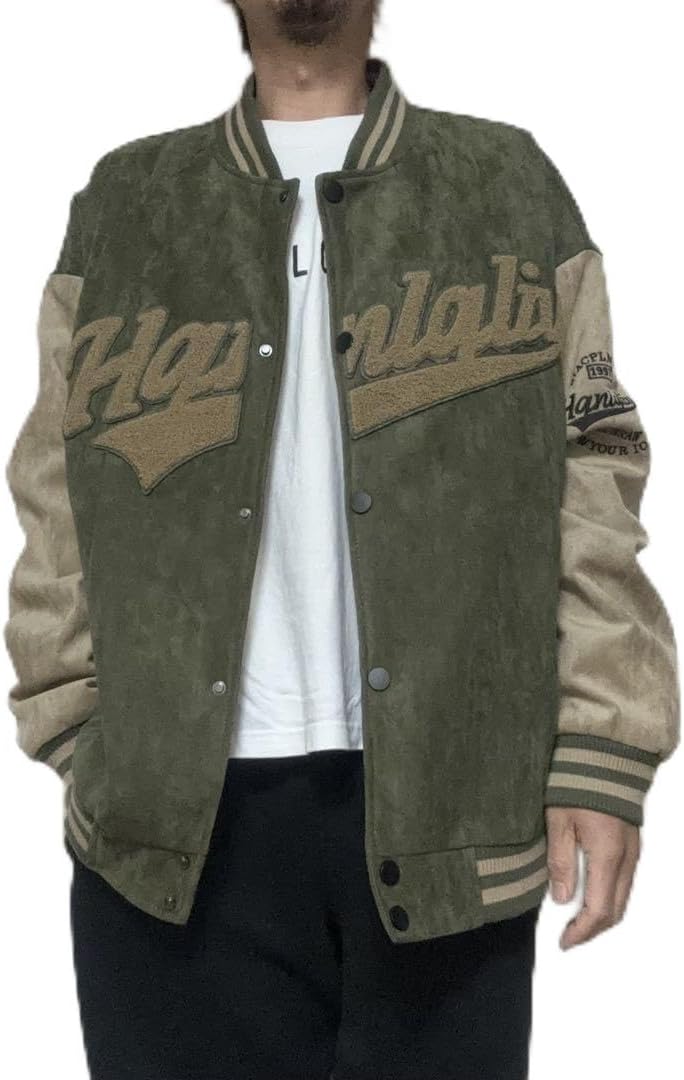 Hanlatiフェイクスウェード スタジャン バーシティジャケット