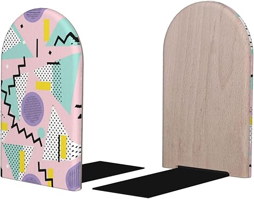 Miniatura 2 de Wood Bookends for Shelves, Retro 80s Decorative Non-Slip Book Holder/Stopper/Stands for Office Home Decor, Aesthetic Book Ends, Desk Organizers,