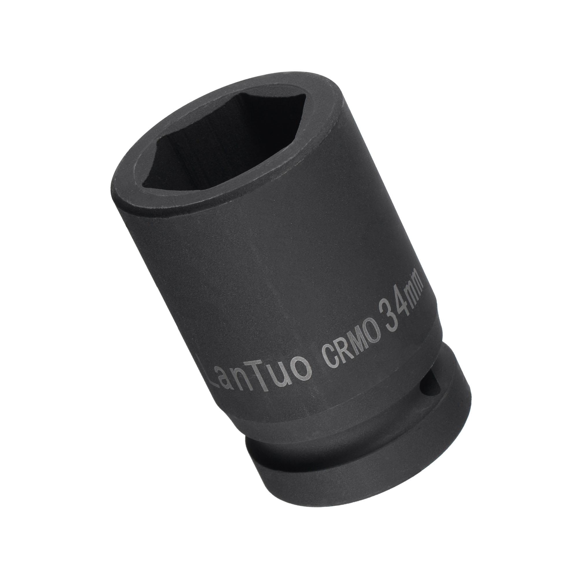 MACHSWON 1 Inch Drive - 34mm Deep Impact Socket with 6 Point Design, Heat-Treated Cr-V Steel 80mm Length, Metric Sizes