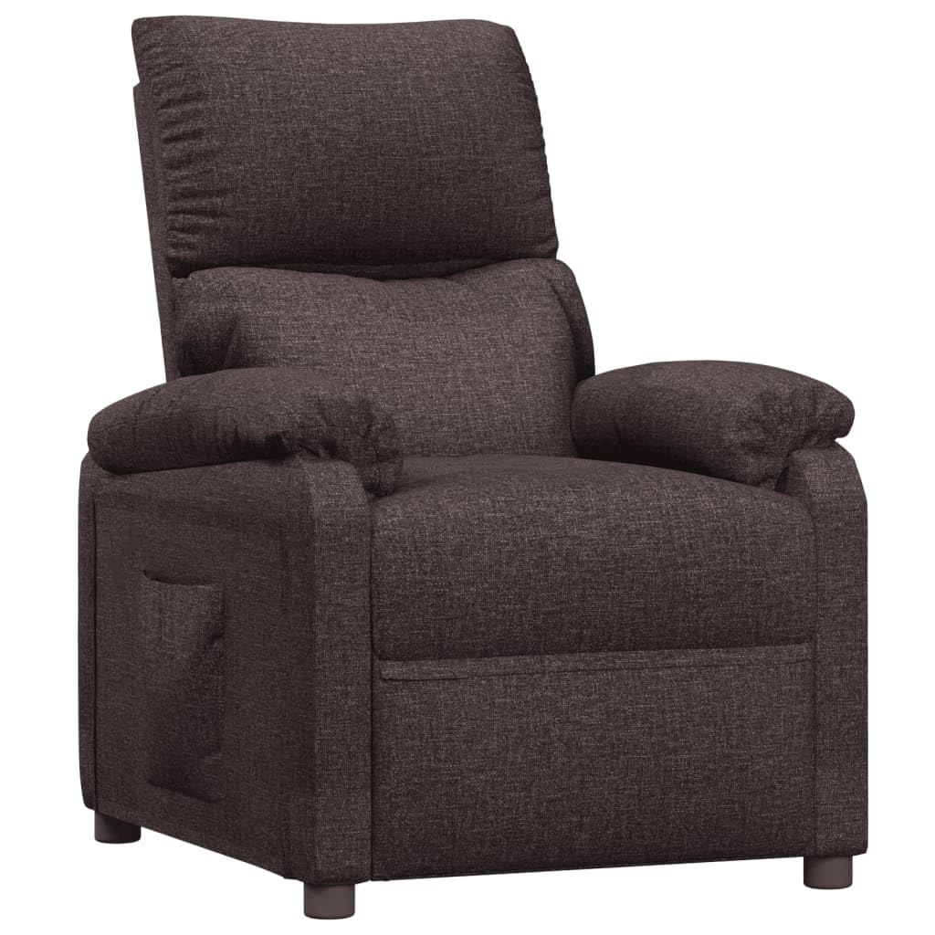 Poltrona relax in tessuto marrone scuro, poltrona TV manuale regolabile con funzione reclinabile e poggiapiedi, comoda poltrona imbottita per soggiorno e home theatre