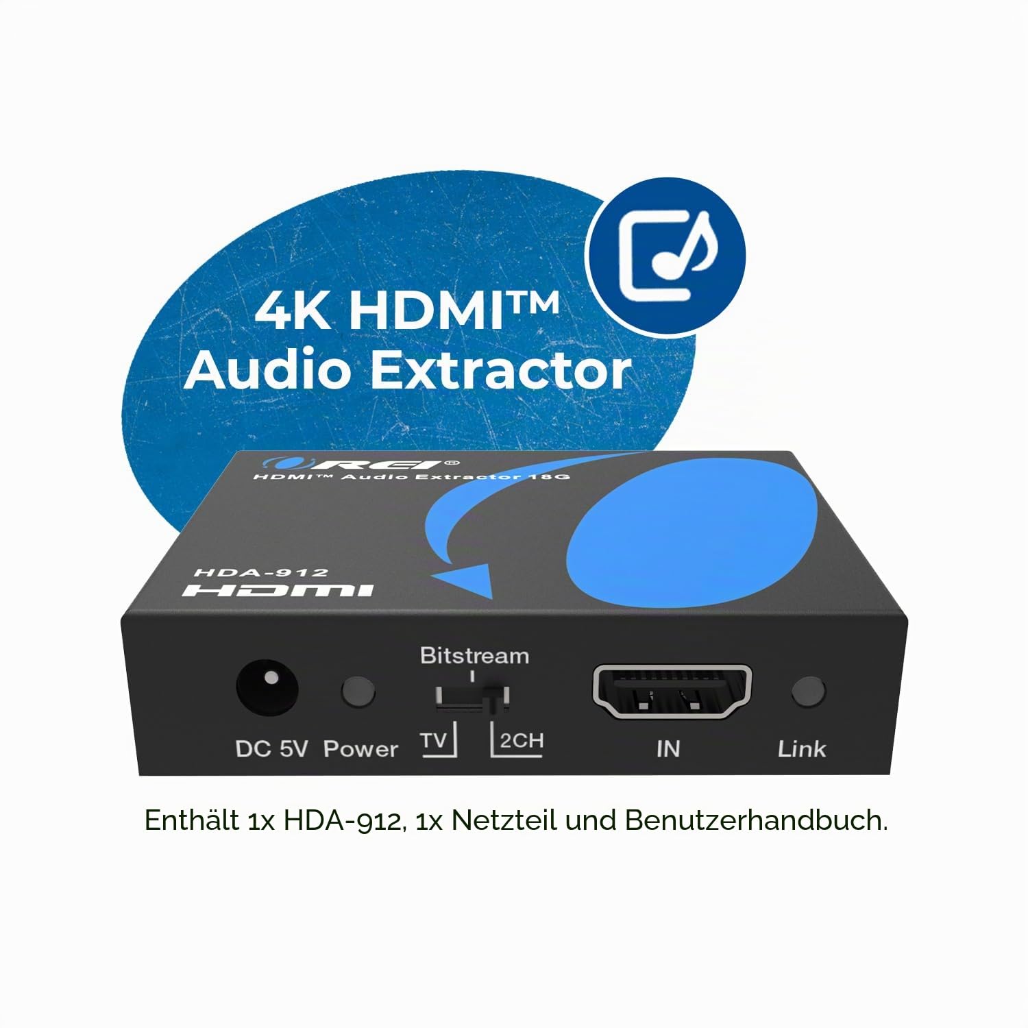 OREI 4K Audio Extractor HDMI UltraHD 4K @ 60Hz 18G HDMI 2.0 Audio Converter SPDIF + 3.5mm Ausgang HDCP 2.2 - Dolby Digital/DTS Passthrough CEC, HDR, Dolby Vision, HDR10 Unterstützung (HDA-912)