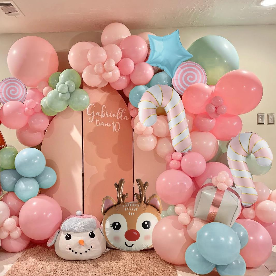 Christmas Balloon Garland Arch Kit, 161pcs Pastel Pink Green Balloons with Candycane Reindeer Peppermint Foil Balloons for Christmas Party Decorations Candyland Nutcracker Party Supplies - Image 4