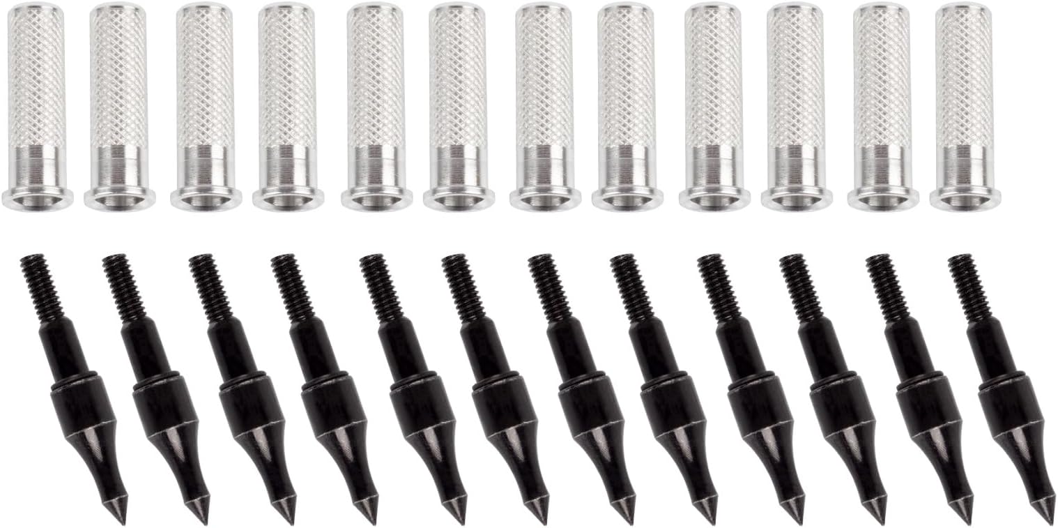 SPG Aluminum .244 Arrow Inserts for Carbon Arrows, 6.2mm Arrow Inserts for Srew-in 100 Grain Field Points Arrow Tips Archery Bow Hunting Accessories