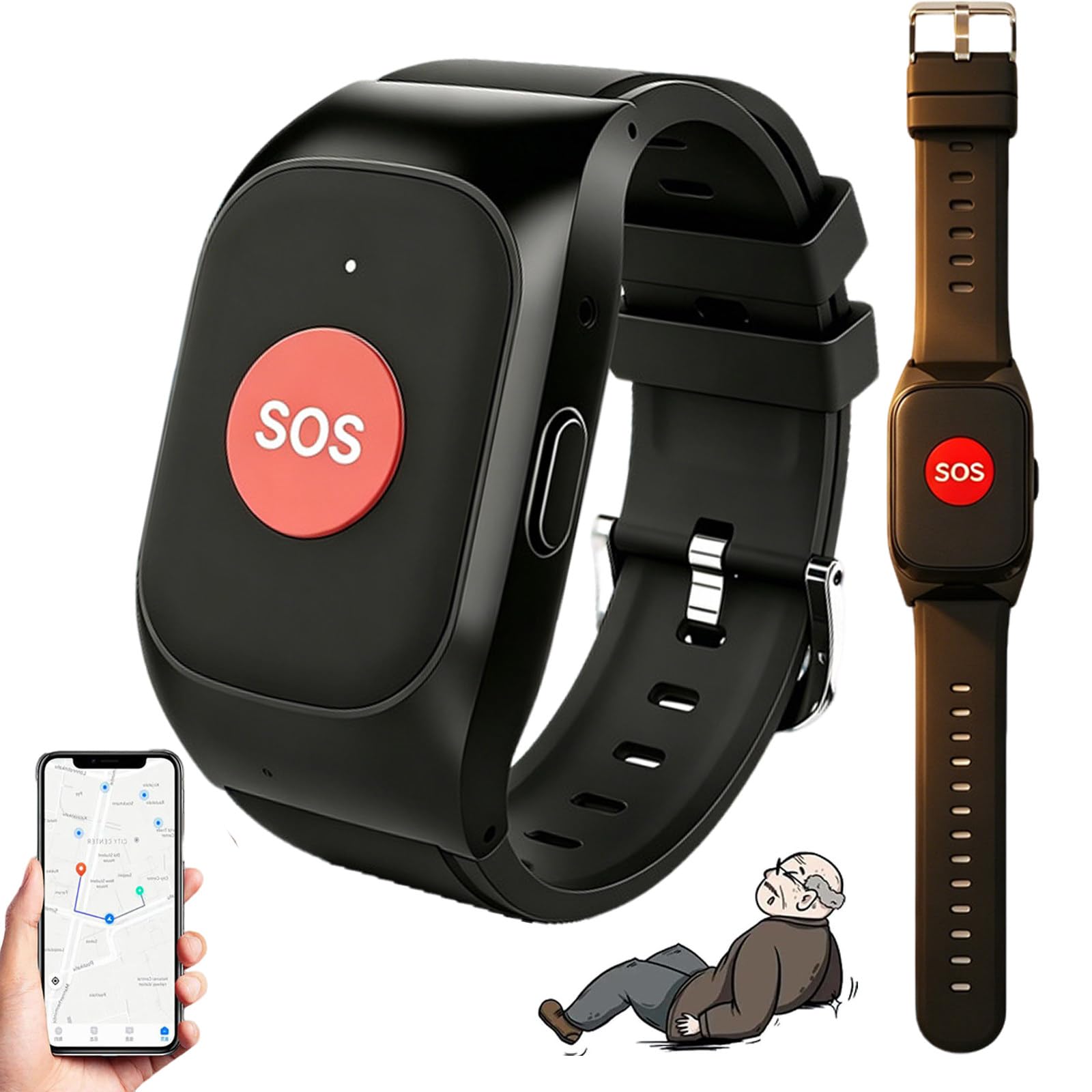 Notruf Uhr für Senioren, Notfalluhr mit Sturzsensor und GPS Tracker, Gesundheitsüberwachung und SOS-Notruf per Knopfdruck, Zwei Wege Telefonie für Senioren, Autismus Patienten