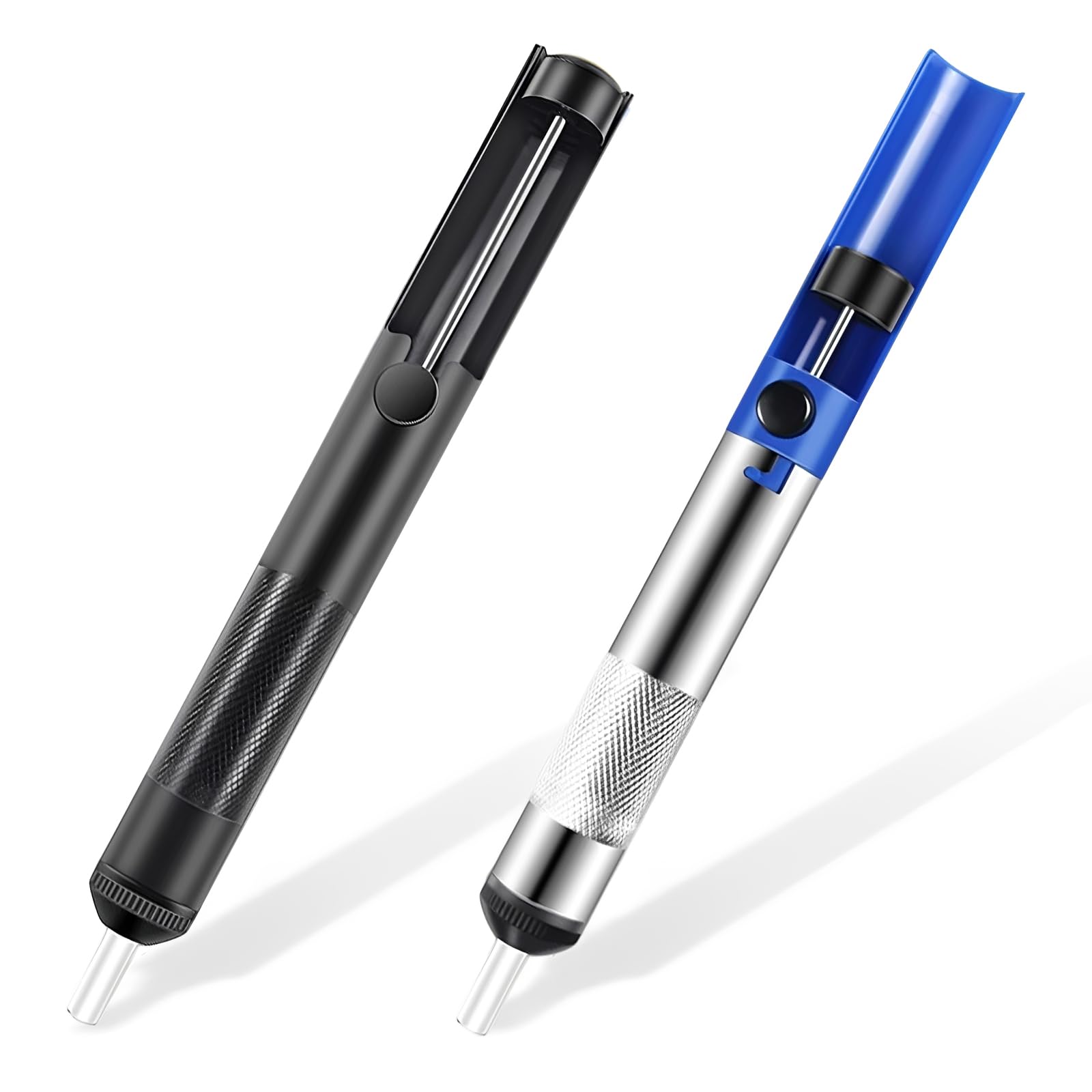 2 Pezzi Pompe Dissaldanti in Alluminio, Succhia Stagno Manuale con Punta Sostituibile, Aspirazione Potente per Saldatura Elettronica, 190 x 19,6 mm (Blu e Nero)