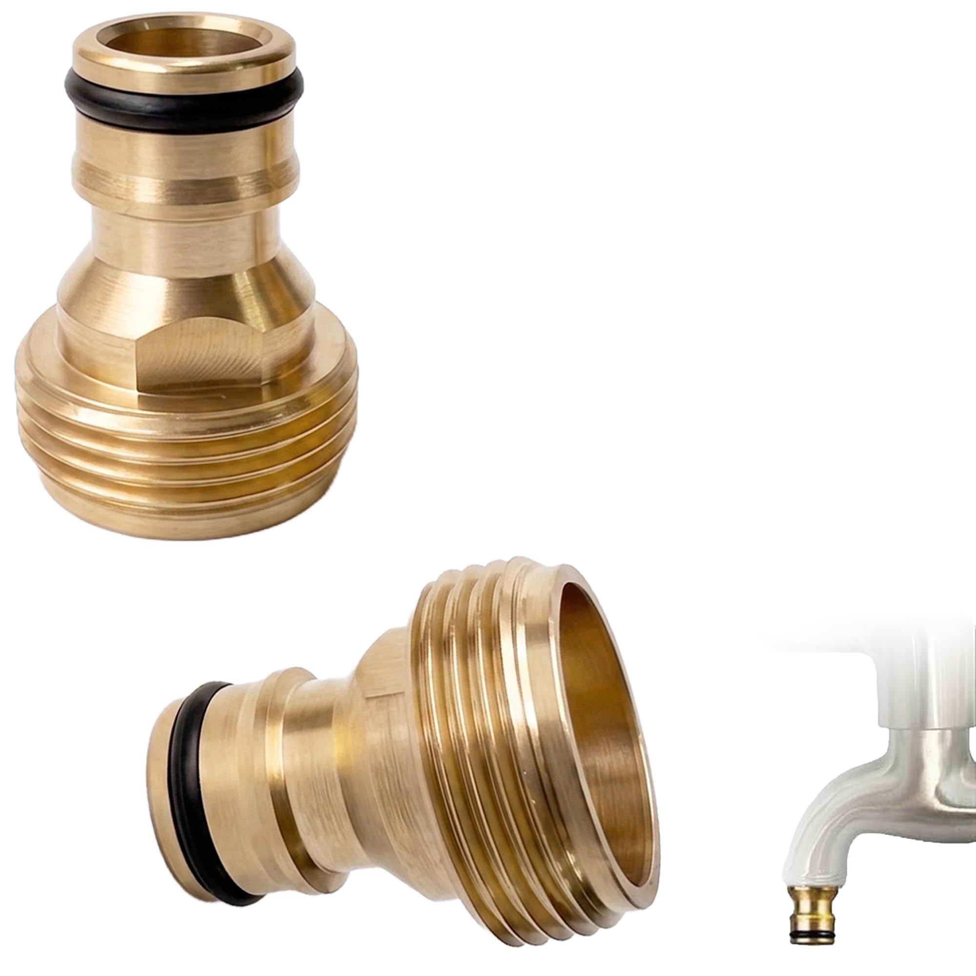 3/4 Inch Brass Male Hose Tap Connector 2 Pack, BSP Threaded Water Pipe Fitting for Garden Hose, Outdoor Tap Adapter for Sprinklers and Washing Machines