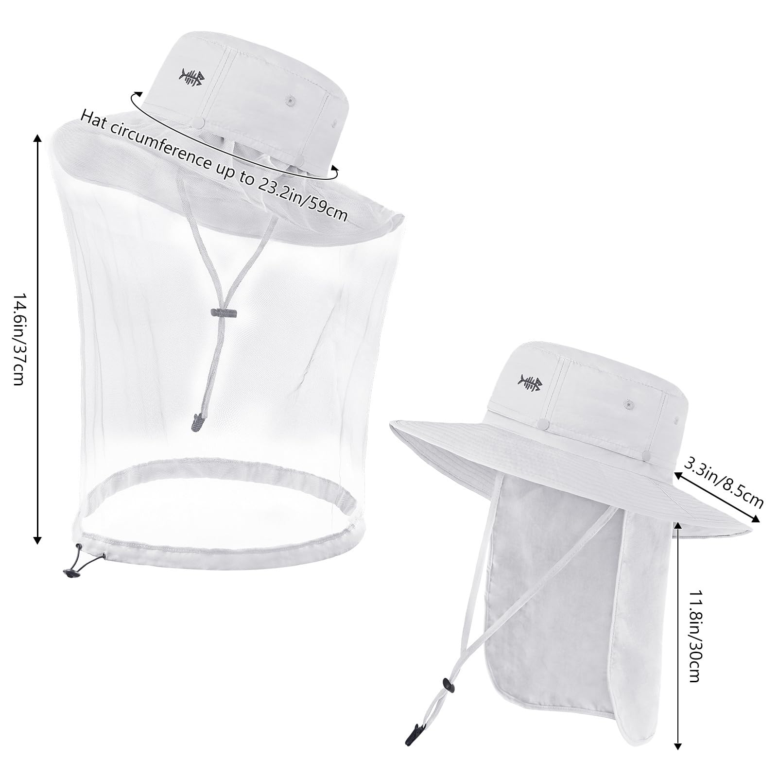 Bassdash UPF 50+ Sombrero para el Sol con mosquitera Oculta y Solapa para el Cuello para Hombres Mujeres al Aire Libre Pesca Senderismo Camping