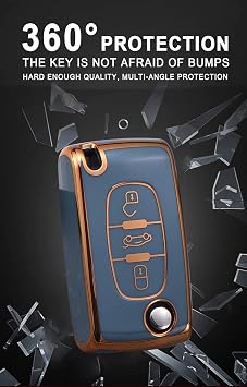 Key Fob Cover for Peugeot 206 207 307 308 407 607 for Citroen C3 C4 C4L C5 C6 with Keychains Soft TPU Car Key Shell Car Accessories for Peugeot Flip 2 Buttons Key-Black