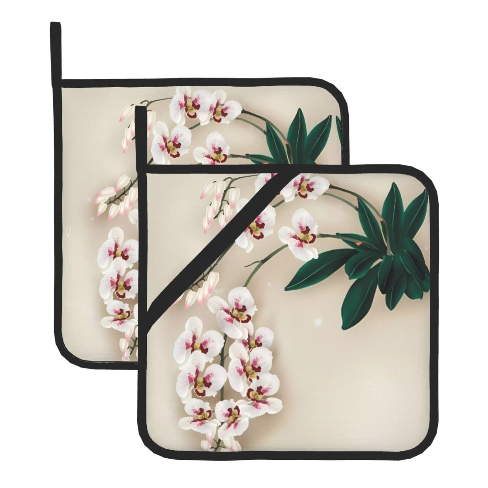 HJFCZH Bell orchid Prints Square Hot Pads for Kitchen Counter - Waterproof Pot Holders, Durable Heat Resistant Throw Layers for Serving, Oven & BBQ - 2 Pack