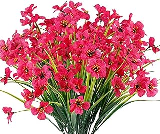 Ancokig Artificial Violet Flowers Outdoor UV Resistant Fake Flowers 6pack No Fade Faux Plastic Plant Shrubs Greenery for Indoor Outside Hanging Planter Window Box Patio Home Decor (Rose Red)