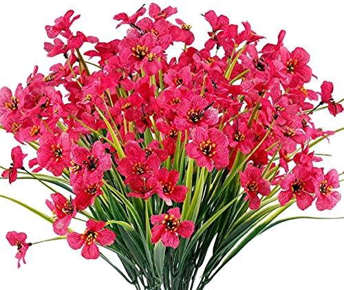 Ancokig 6 Piezas Flores Violeta Artificiales,Plantas Resistentes UV,para Interior, Exterior, jardín, Cocina, Oficina, Mesa, florero Decoración (Rosa Rojo)