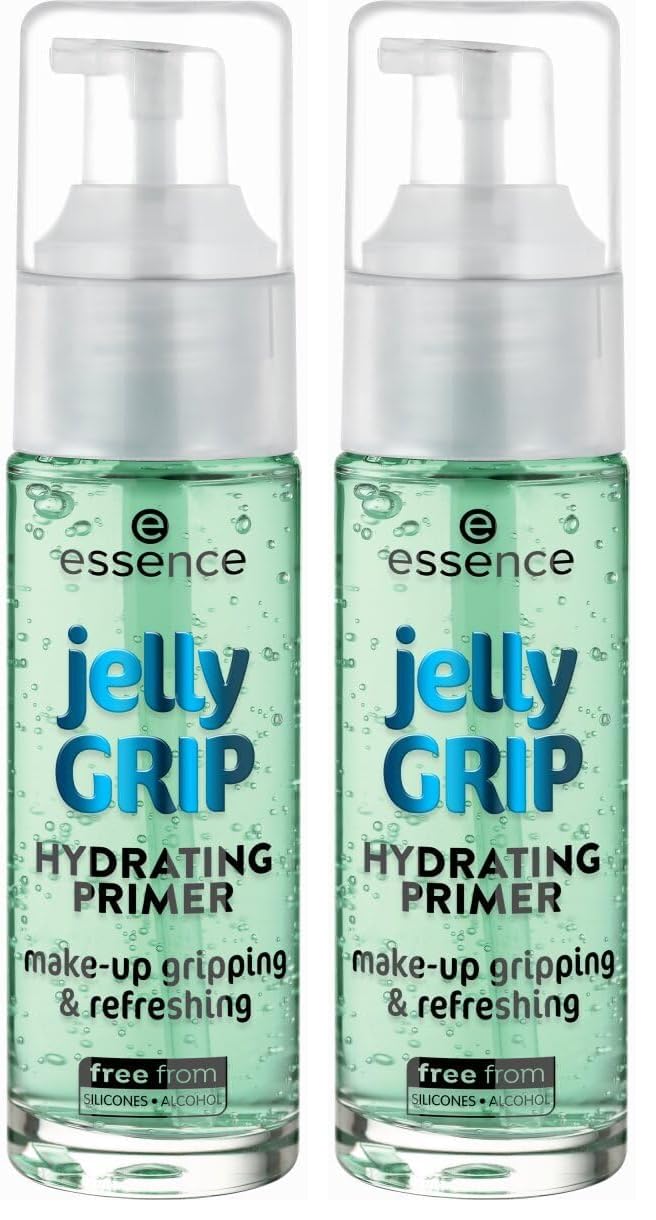 essence jelly GRIP HYDRATING PRIMER, Grün, feuchtigkeitsspendend, glättend, natürlich, für trockene Haut, vegan, ohne Parabene, Nanopartikel frei, glutenfrei, 2er Pack (29ml)