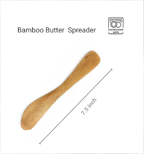 Miniatura 2 de JapanBargain 3793, juego de 2 esparcidores de mantequilla de bambú, utensilios versátiles para untar mantequilla, mermelada y más